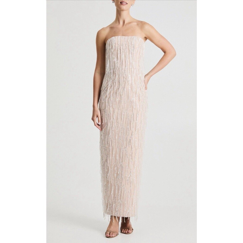 Helsi Ramona Fringe Column Strapless Beaded Gown Women’s Dress Size S